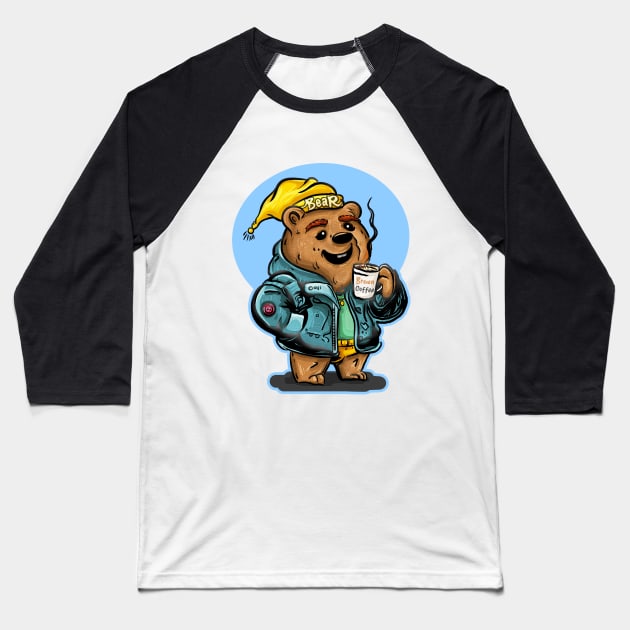 Morning Coffee Bear Baseball T-Shirt by Deep Box